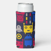 Doodle Alien Spaceship und Robot Muster Selters Dosenkühler (Seltzer Vorderseite)