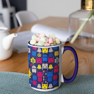 Doodle Alien Spaceship und Robot Muster Tasse