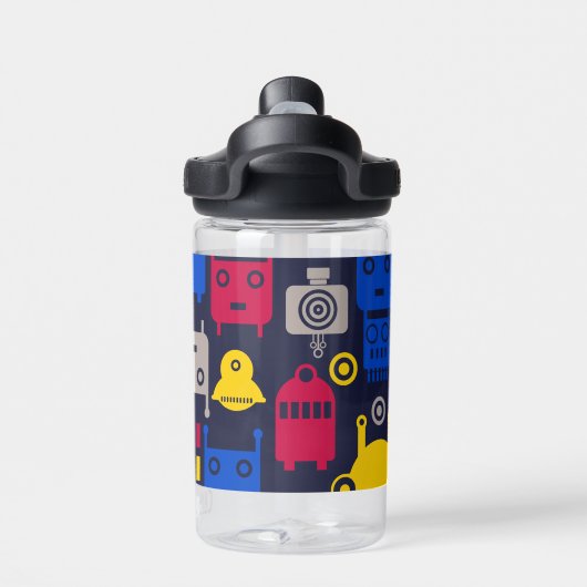 Doodle Alien Spaceship und Robot Muster Trinkflasche (Rückseite)