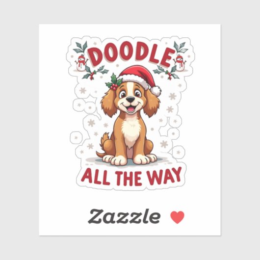 Doodle All The Way Funny Goldendoodle Santa Hat Ch Aufkleber (Blatt)