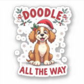 Doodle All The Way Funny Goldendoodle Santa Hat Ch Aufkleber (Vorderseite)