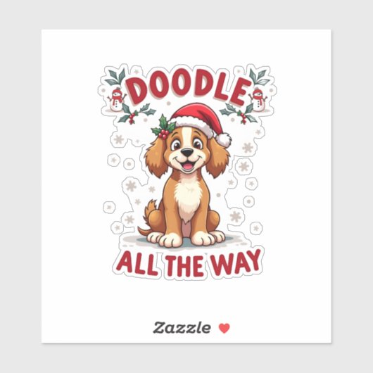 Doodle All The Way Funny Goldendoodle Santa Hat Ch Aufkleber (Blatt)