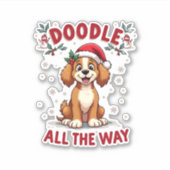 Doodle All The Way Funny Goldendoodle Santa Hat Ch Aufkleber (Vorderseite)