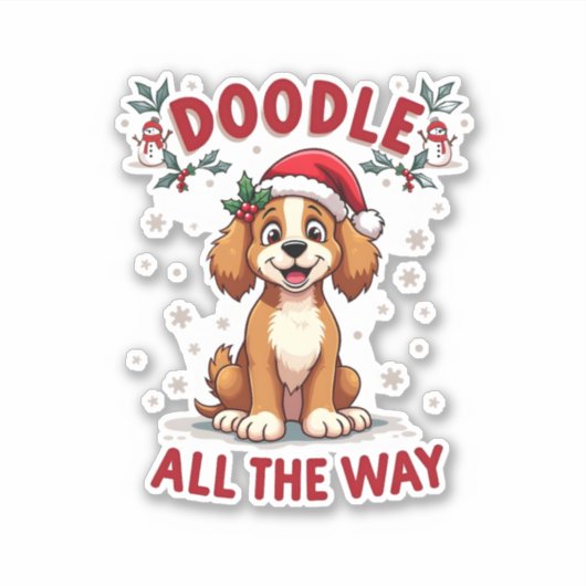 Doodle All The Way Funny Goldendoodle Santa Hat Ch Aufkleber (Vorderseite)