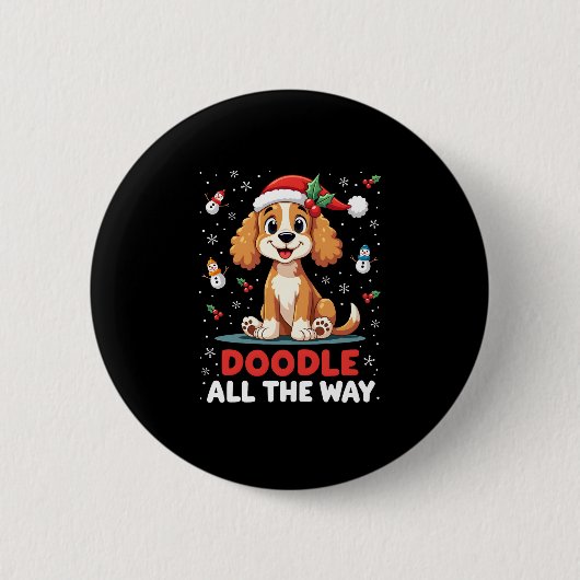 Doodle All The Way Funny Goldendoodle Santa Hat Ch Button (Vorderseite)