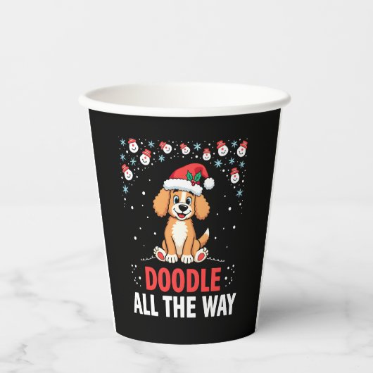 Doodle All The Way Funny Goldendoodle Santa Hat Ch Pappbecher (Vorderseite)