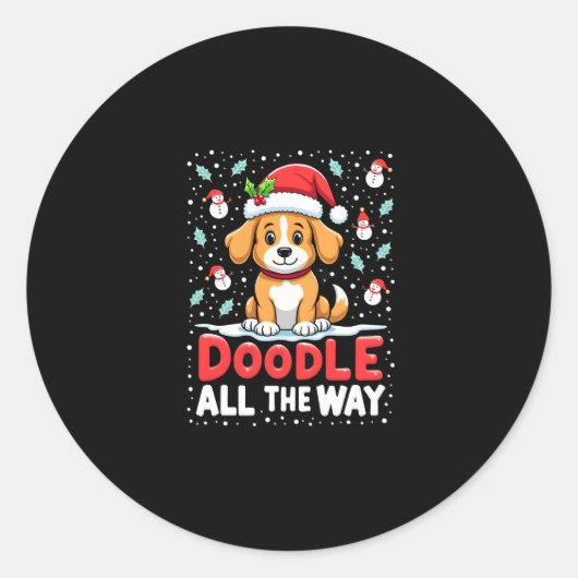 Doodle All The Way Funny Goldendoodle Santa Hat Ch Runder Aufkleber (Vorderseite)