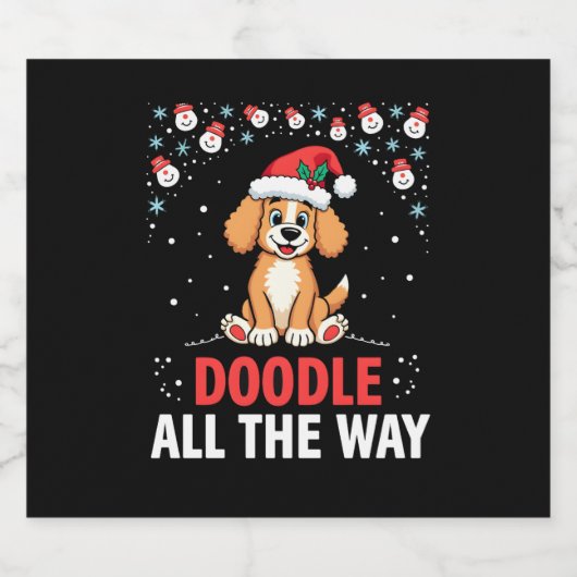 Doodle All The Way Funny Goldendoodle Santa Hat Ch Schaumweinetikett (Einzelnes Label)