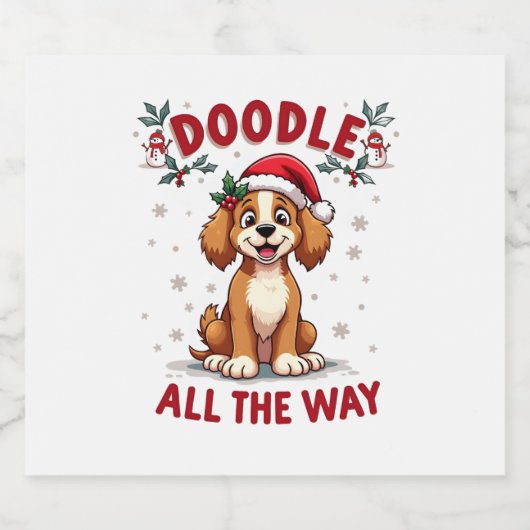Doodle All The Way Funny Goldendoodle Santa Hat Ch Schaumweinetikett (Einzelnes Label)