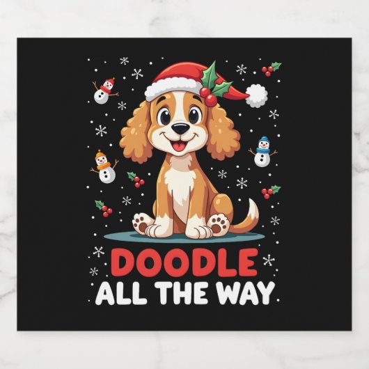 Doodle All The Way Funny Goldendoodle Santa Hat Ch Schaumweinetikett (Einzelnes Label)