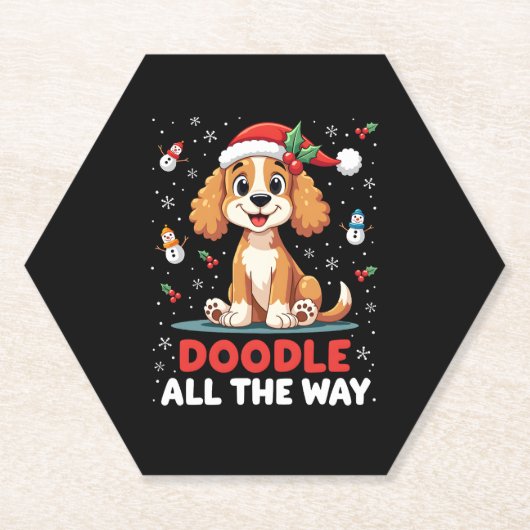 Doodle All The Way Funny Goldendoodle Santa Hat Ch Untersetzer (Vorderseite)
