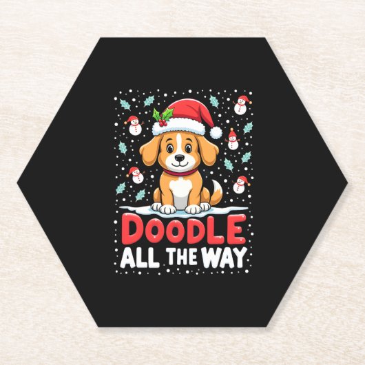 Doodle All The Way Funny Goldendoodle Santa Hat Ch Untersetzer (Vorderseite)
