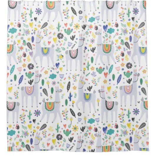 Doodle-Alpaca-Muster Duschvorhang (Vorderseite)
