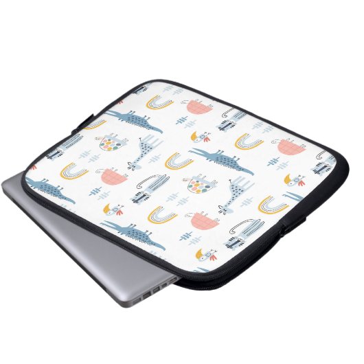 Doodle Animal Fun Muster Laptopschutzhülle (Vorne Knopf)