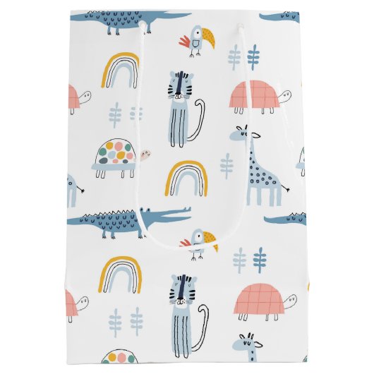 Doodle Animal Fun Muster Mittlere Geschenktüte (Rückseite)