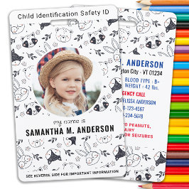 Doodle Animes Niedlich Custom Modern Foto Child ID Ausweis