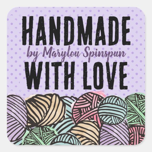 Doodle Aquarellgarn Strickfaser Homespun Quadratischer Aufkleber (Vorderseite)