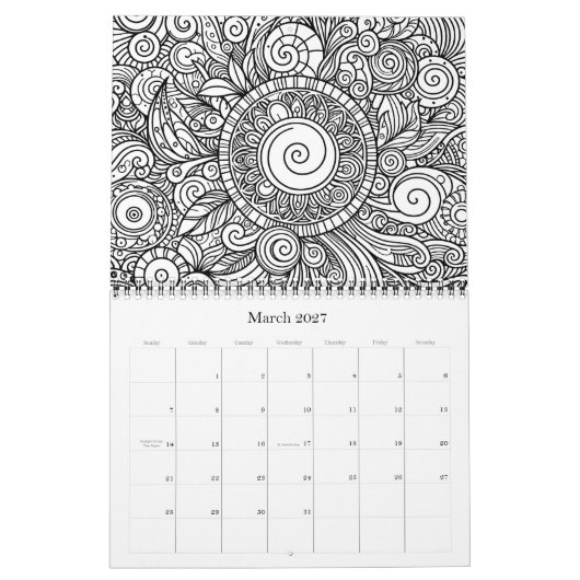 Doodle Art Coloring Blume - Kalender (Mär 2027)