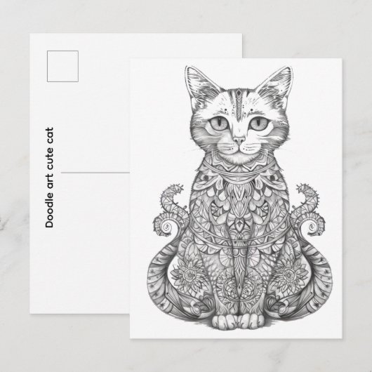 Doodle art cute cat postkarte (Vorne/Hinten)