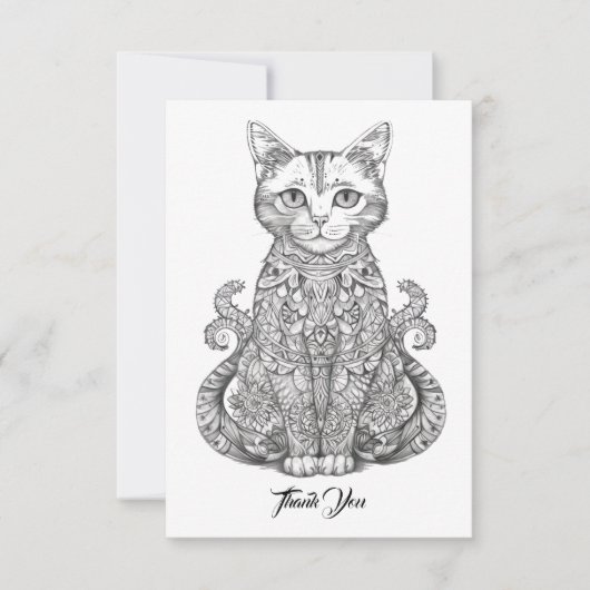 Doodle Art niedlich Cat Dankeskarte (Vorderseite)