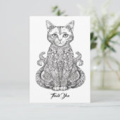 Doodle Art niedlich Cat Dankeskarte (Stehend Vorderseite)