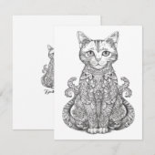 Doodle Art niedlich Cat Mitteilungskarte (Vorne/Hinten)