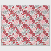 Doodle Art Style Red Pink Roses Hearts Valentine's Geschenkpapier (Flach)