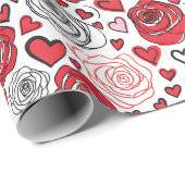 Doodle Art Style Red Pink Roses Hearts Valentine's Geschenkpapier (Rolleneckpunkt)