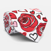 Doodle Art Style Red Pink Roses Hearts Valentine's Krawatte (Gerollt)