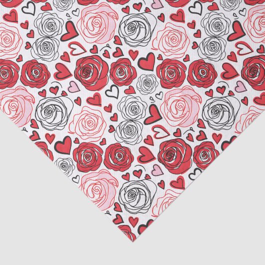 Doodle Art Style Red Pink Roses Hearts Valentine's Seidenpapier (Ausschnitt)