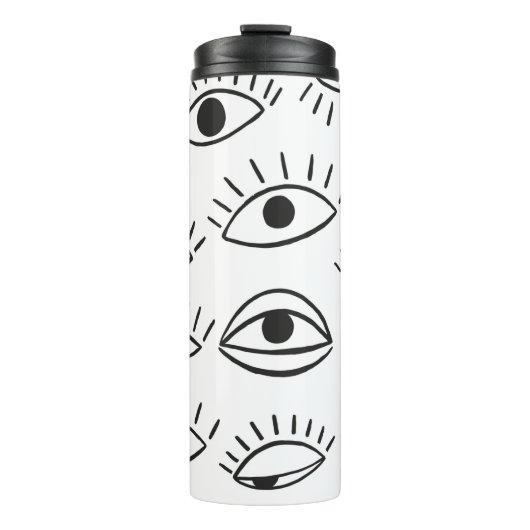 Doodle-Auge, nahtloses Muster. Thermosbecher (Vorderseite)
