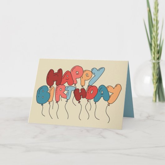 Doodle Balloon Letters Tan und Blue Birthday Karte (Vorderseite)
