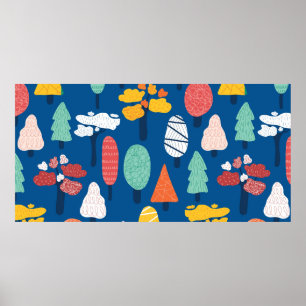 Doodle Bäume nahtlos Vintage Kindermuster. Wieder  Poster