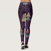 Doodle Bäume, Sterne, dunkelblau. Leggings (Rückseite)