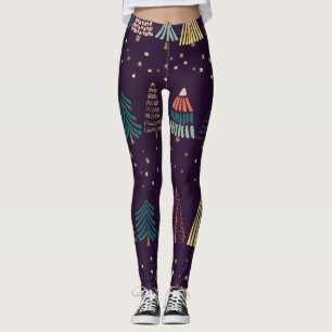 Doodle Bäume, Sterne, dunkelblau. Leggings