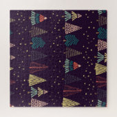 Doodle Bäume, Sterne, dunkelblau. Puzzle (Horizontal)