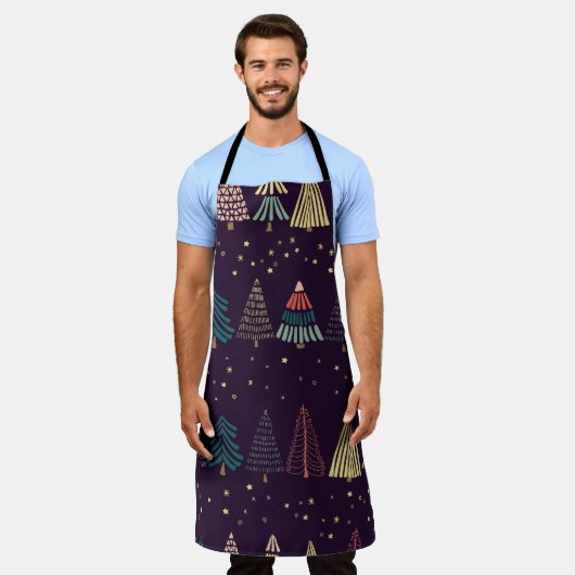 Doodle Bäume, Sterne, dunkelblau. Schürze (Getragen)