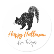 Doodle Black Cat Custom Halloween Stickers