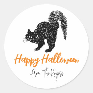 Doodle Black Cat Custom Halloween Stickers