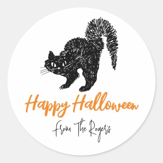 Doodle Black Cat Custom Halloween Stickers (Vorderseite)