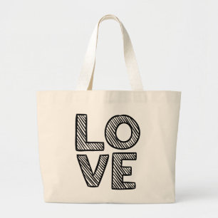Doodle Black Love Typografie Hochzeitstasche Jumbo Stoffbeutel