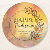 Doodle Blätter & Berries Erntedank Wreath Runder Pappuntersetzer (Vorderseite)