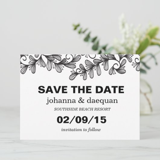 Doodle-Blätter Save The Date (Stehend Vorderseite)