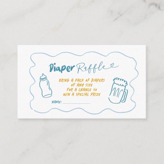 Doodle Blue Boy Baby wird Windeln Raffle Card Begleitkarte (Vorderseite)