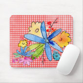 Doodle-Blume auf Gingham Mousepad (Mit Mouse)