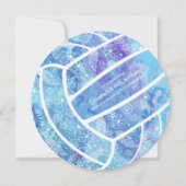 Doodle-Blume federn Blauvolleyball Einladung (Vorderseite)