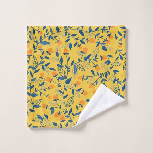Doodle-Blume in blau und gelb Badhandtuch Set (Waschlappen)