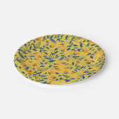 Doodle-Blume in blau und gelb Pappteller (Schrägansicht)