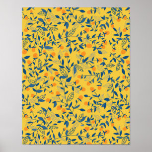 Doodle-Blume in blau und gelb Poster