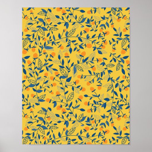 Doodle-Blume in blau und gelb Poster (Vorne)